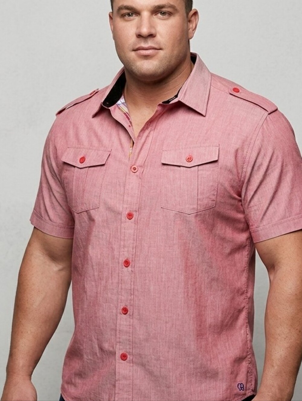 Cavi Retrofit Men's Size L Red Short Sleeve Button Down Cargo Pocket Shirt
